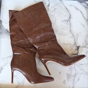 Coconuts by Matisse Brown Croc-Embossed Pointed Toe Knee High Boots Size 7